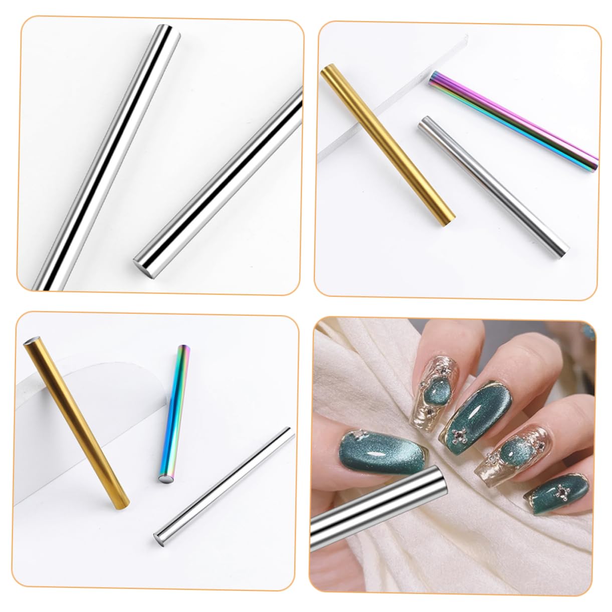 Healeved 2 Set Di Magneti Per Unghie in Acciaio Inossidabile Per Nail Art A Forma Di Occhio Di Gatto Strumento Magnetico Rapido Per Unghie 3 Pezzi * 2