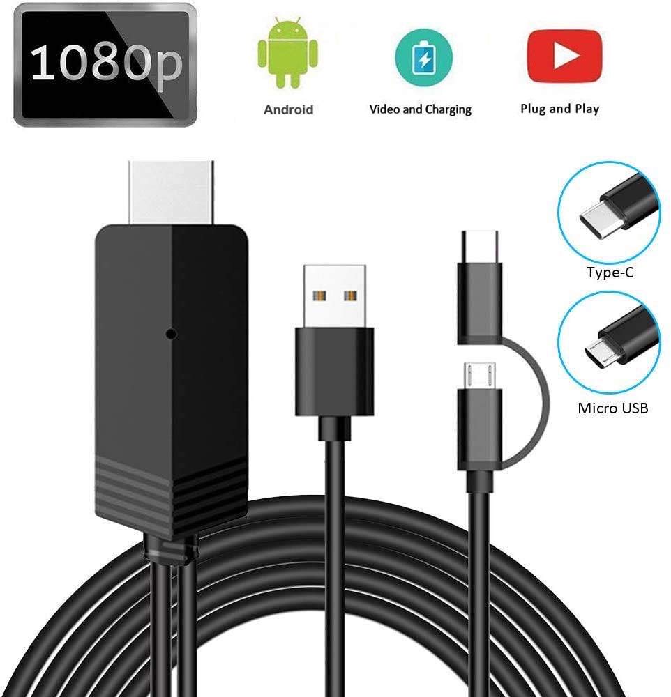 2-in-1 USB Type C/Micro USB to HDMI Cable, MayLowen 6.6ft MHL to HDMI Adapter 1080P HD HDTV Mirroring & Charging Cable for All Android Smartphones to TV/Projector/Monitor