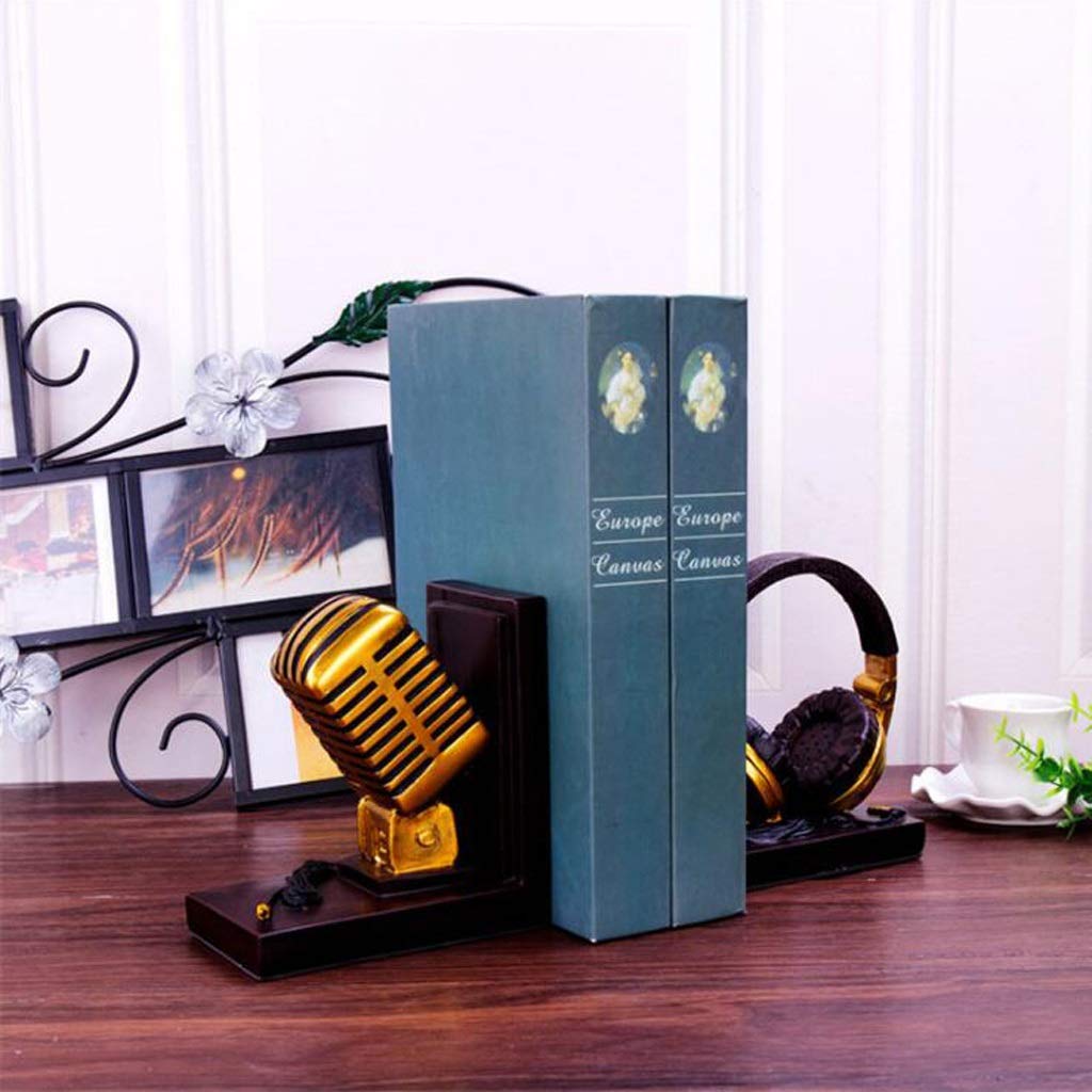 Mikrofon-Buchstützen, Vintage-Stil, Kunstharz, dekorative Buchstopper für Zuhause, Büro, Neuheit Buchstützen zum Organisieren von Büchern und Hinzufügen von Stil zu Regalen