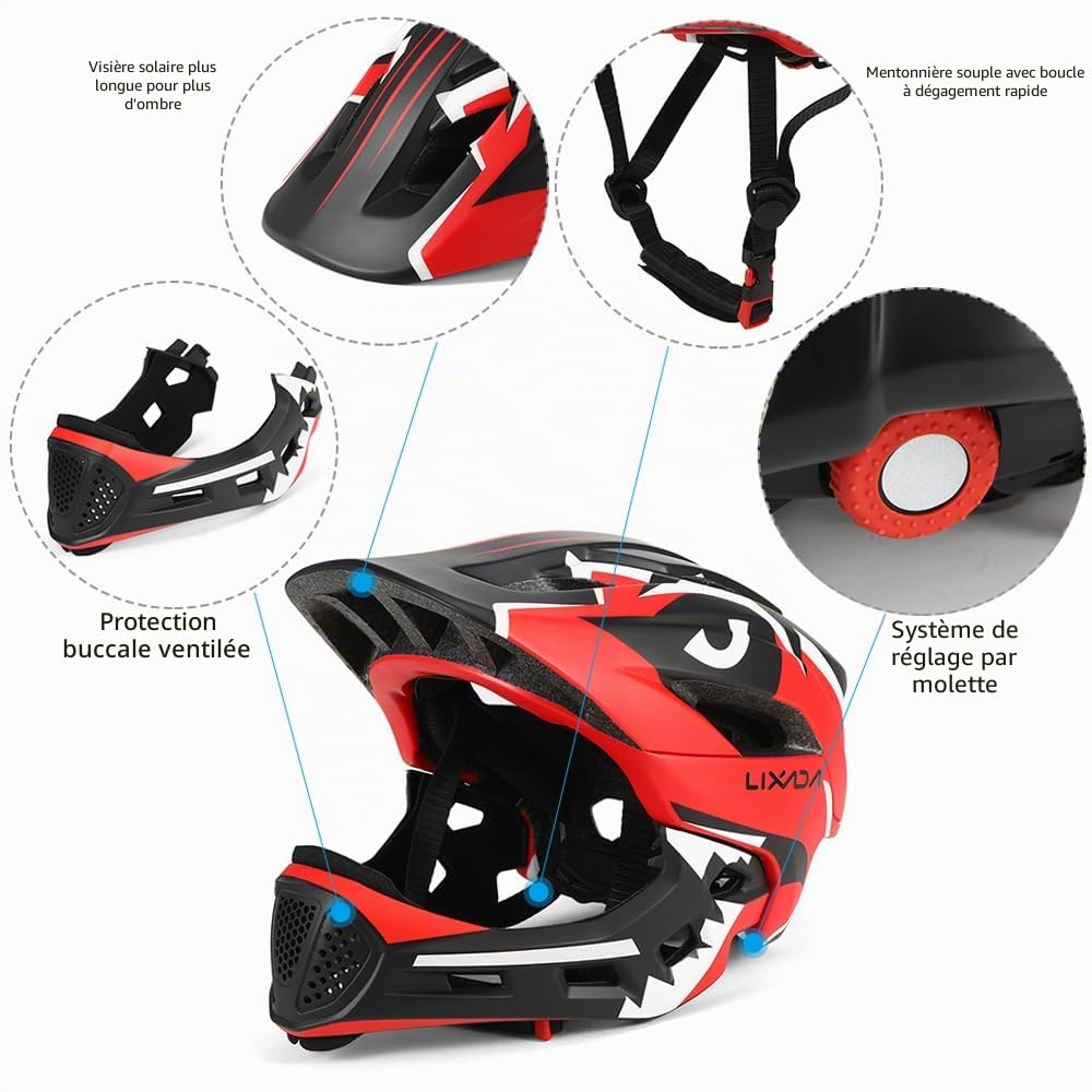 Casque de vélo pour enfant - Casque intégral amovible - Casque de protection pour le cyclisme, le skateboard, le patin à roulettes