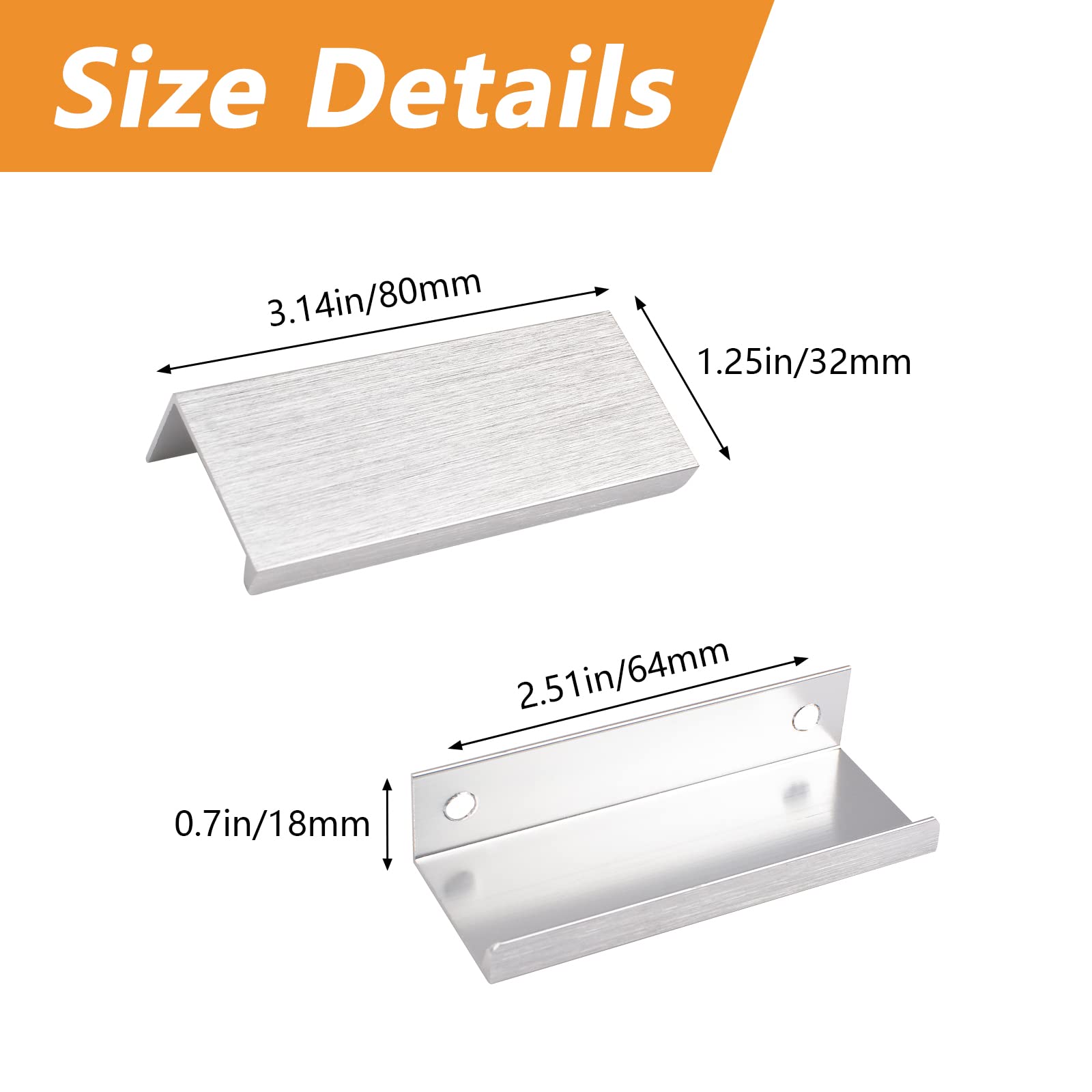 MOROBOR Brushed Silver Finger Edge Pull, 8pcs Concealed Handle Modern Style Drawer Handle - Image 2