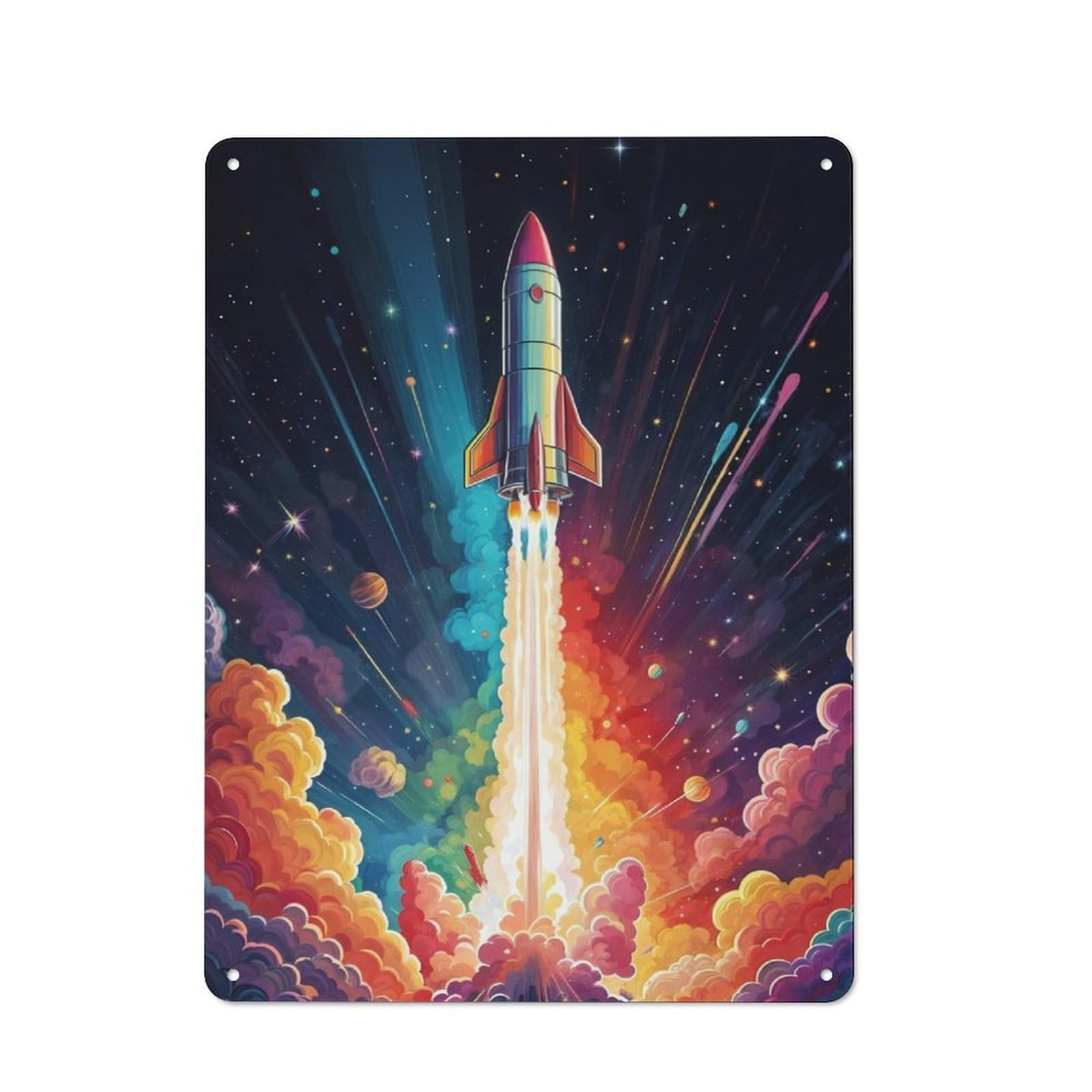 Junmoney Space Journey Rainbow Retro Metal Wall Sign 40X30cm For Guest Room Or Hallway, New-Space Wall Decor For Home Decor Collectors