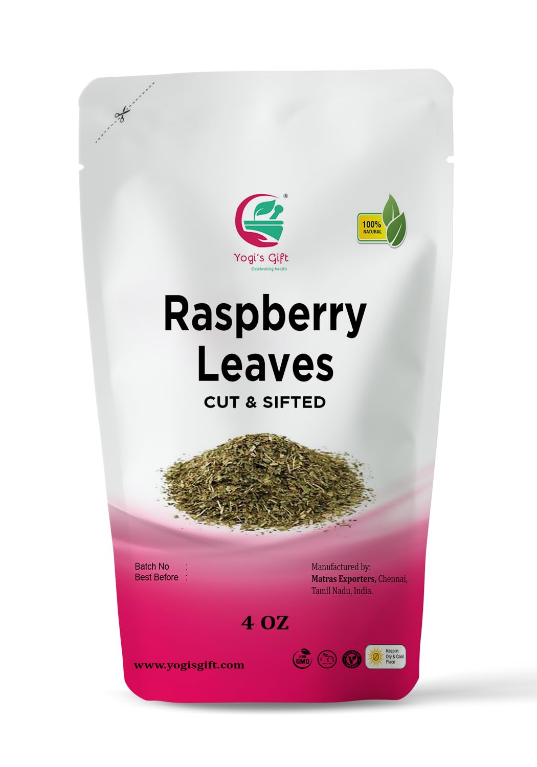 Raspberry Leaf tea 4 oz | Cut and Sifted | 100% Pure and Natural Herbal Tea | Non-GMO, Ethically Sourced | by Yogi's Gift®