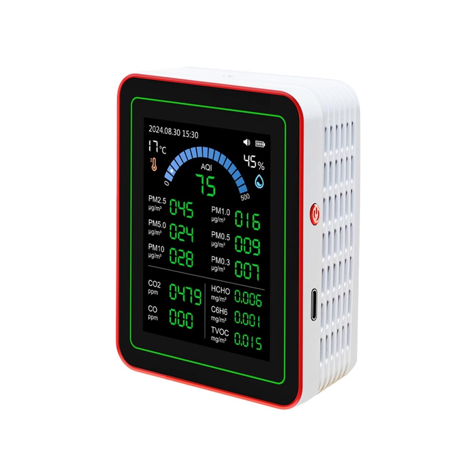 Misuratore a qualità 'aria con schermo TFT e monitor di CO2 18 in 1(White)