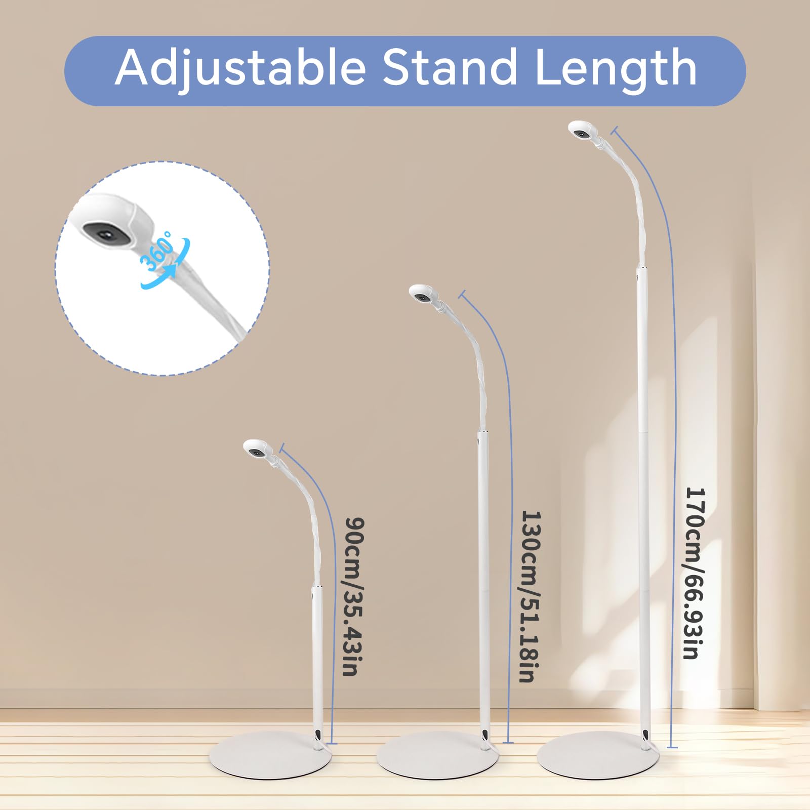 Soporte de suelo para monitor de bebé Nanit Pro, soporte resistente para monitor de bebé con cuello de cisne ajustable de 360°, instalación sin herramientas y sin daños en la pared, base