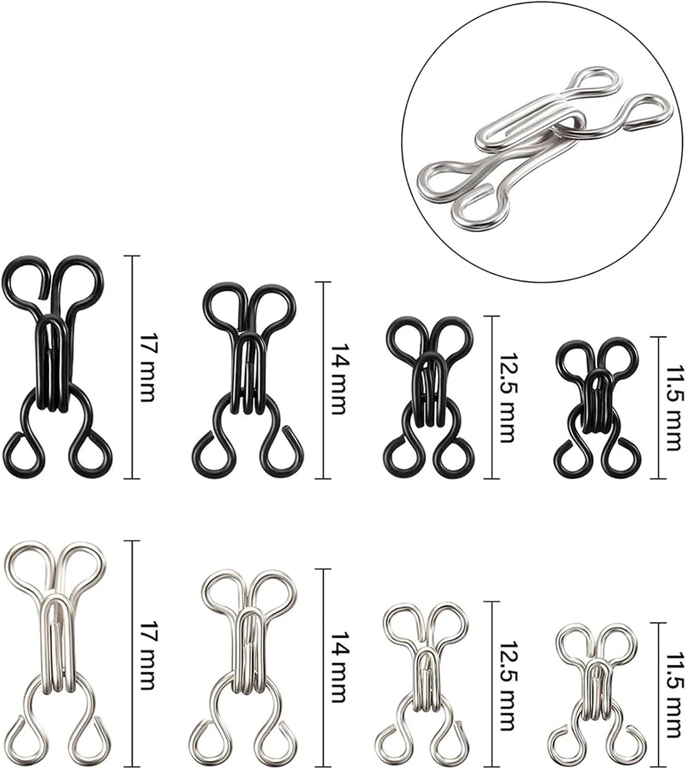 Hook and Eye Sewing 300pcs Invisible Sewing Hook and Eye Closure for Clothing Bra Jacket Hooks Replacement Craft Buckle(Silver,17mm)