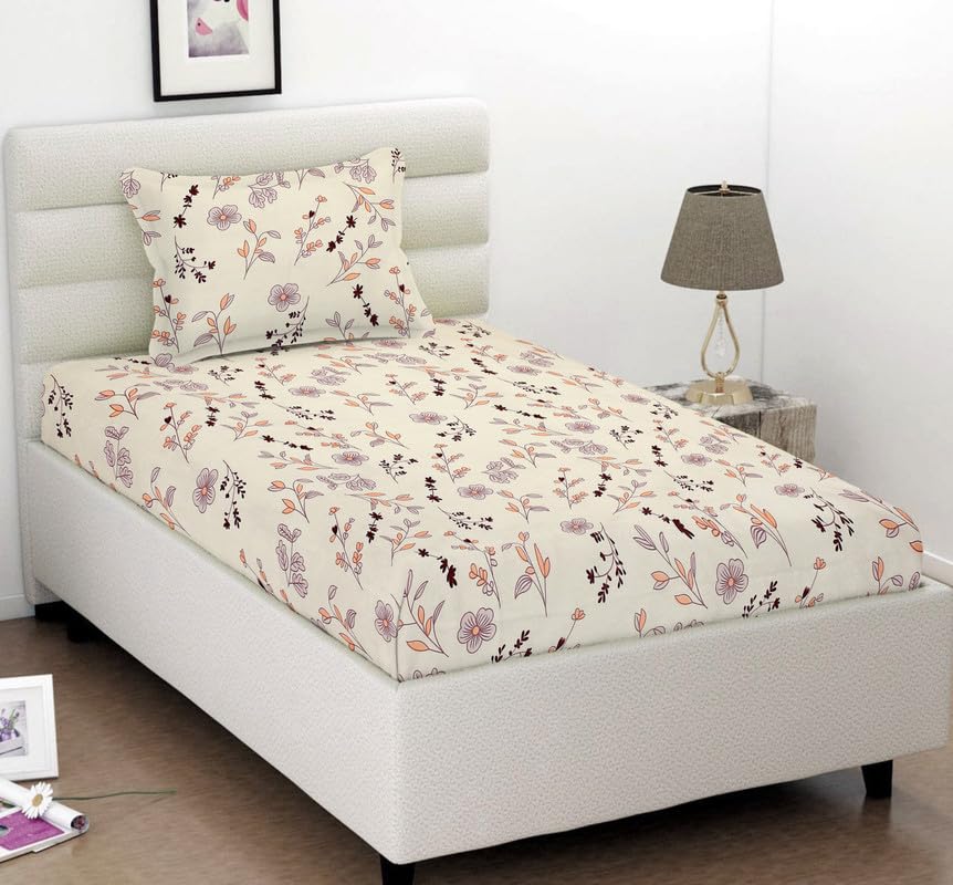 BSB HOME Premium Glace Cotton 180 TC Flat Single Bedsheets Breathable | Wrinklefree (Size-60 X 90 Inch) with 1 King Size Pillow Covers (Size-17 X 27 Inches, Small Flower Printe, Off White) (B0CGPV7NJJ) Amazon Price History, Amazon Price Tracker