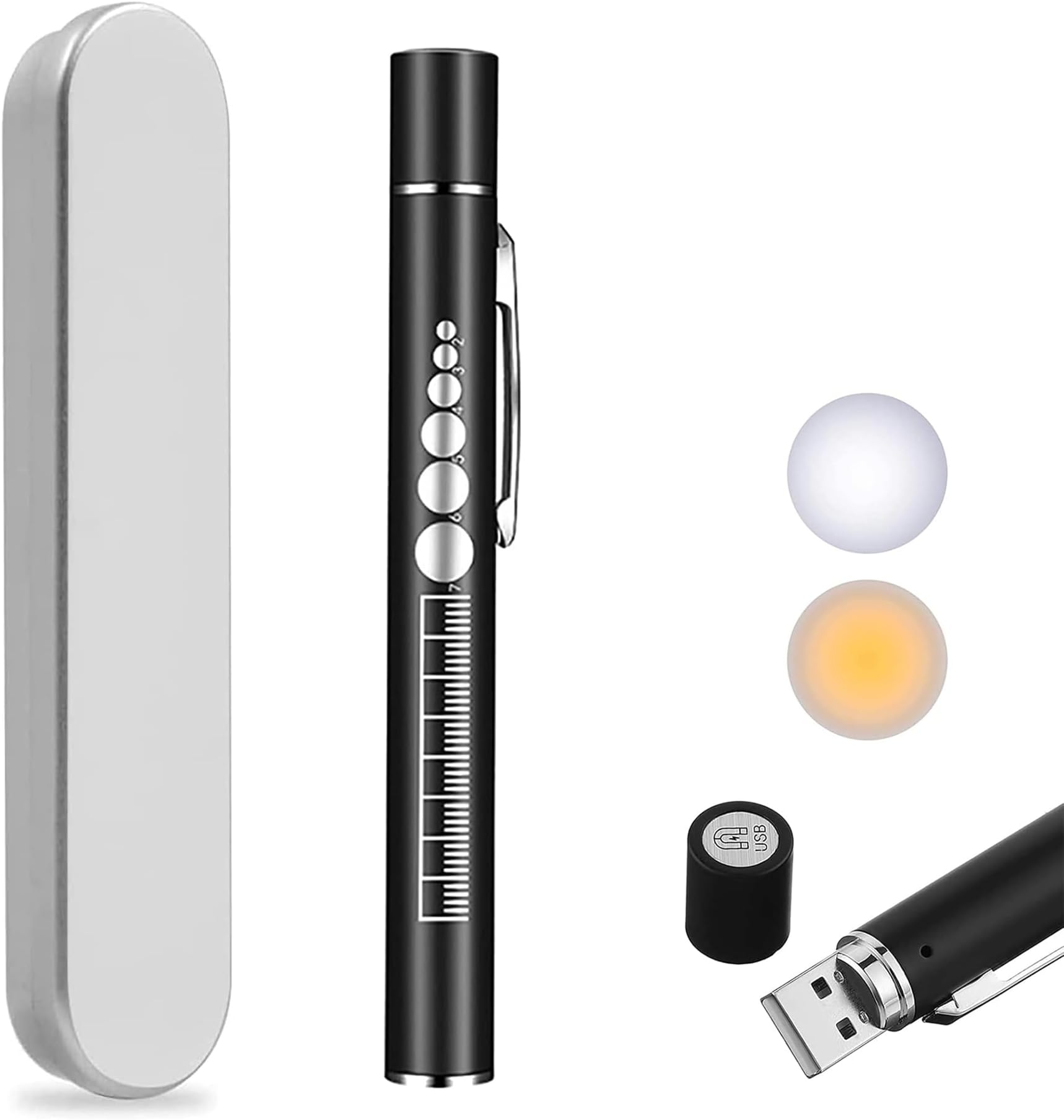 KEWAYO Mini Flashlight, USB Rechargeable Dual Light Source, Pocket Small Handy LED Torch Pen Light with Stainless Steel Clip, for Home and Outdoor Activities