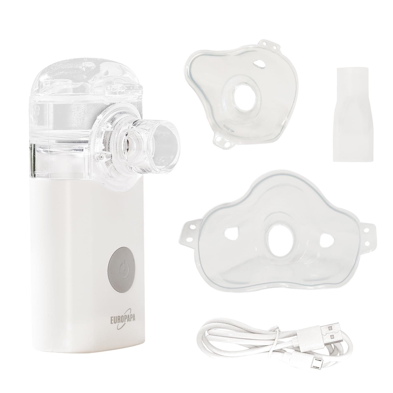 EUROPAPA Inhalador portátil, equipo inhalador nebulizador con boquilla y mascarilla para niños y adultos, muy silencioso, recargable por USB o con pilas