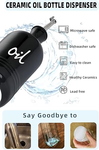 Vista 21 de HAOTOP Farmhouse - Juego de botellas dispensadoras de aceite y vinagre de cerámica, perfectas para almacenamiento de aceite y vinagre, 15 onzas