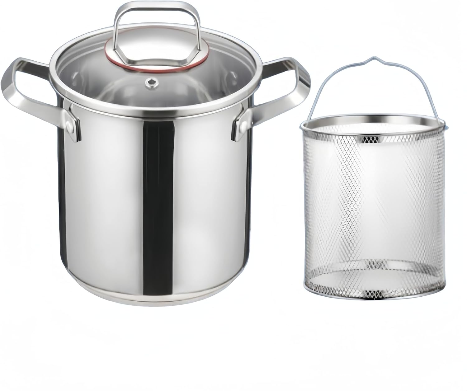 Multi-purpose Pasta and Asparagus Cooker - Stainless Steel Cooking Pot with Strainer and Lid - Durable Kitchen Cookware for Noodles, Spaghetti, Deep Frying - Large Capacity, Dishwasher Safe