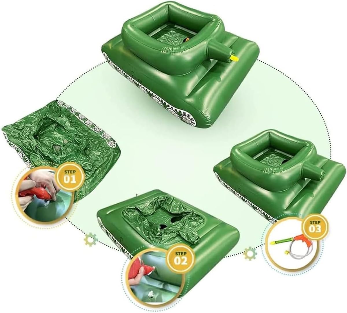 Luftmatratze Pool Tank-Typ mit Wasserspray, Aufblasbarer Panzerpool | Schwimmt Schwimmring, Ride-On Schwimmreifen Erwachsene Pool Spielzeug