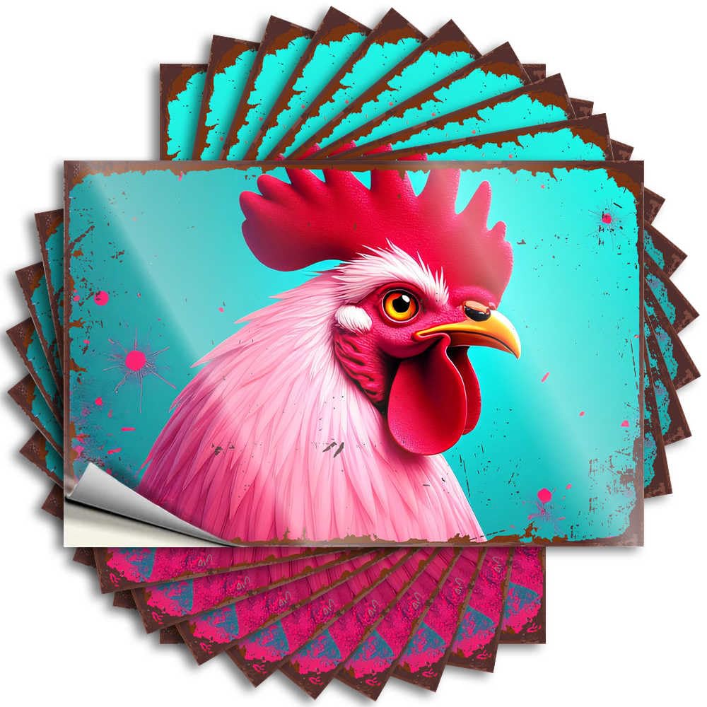 Fzfn Men's Colour Unique, Bumper Window Vibrant Rooster Portrait With Bold Colors And Dynamic Background | Christmas Office Decor(6X9cm)