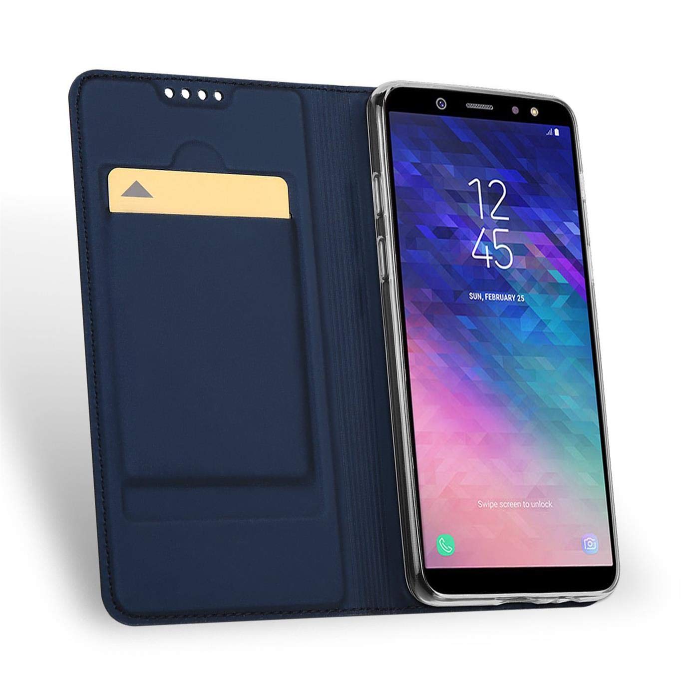 Verco Galaxy A6 Plus Cover, Custodia a Libro Pelle PU per Samsung Galaxy A6+ Case Booklet Protettiva [magnetica integrata], Azzurro