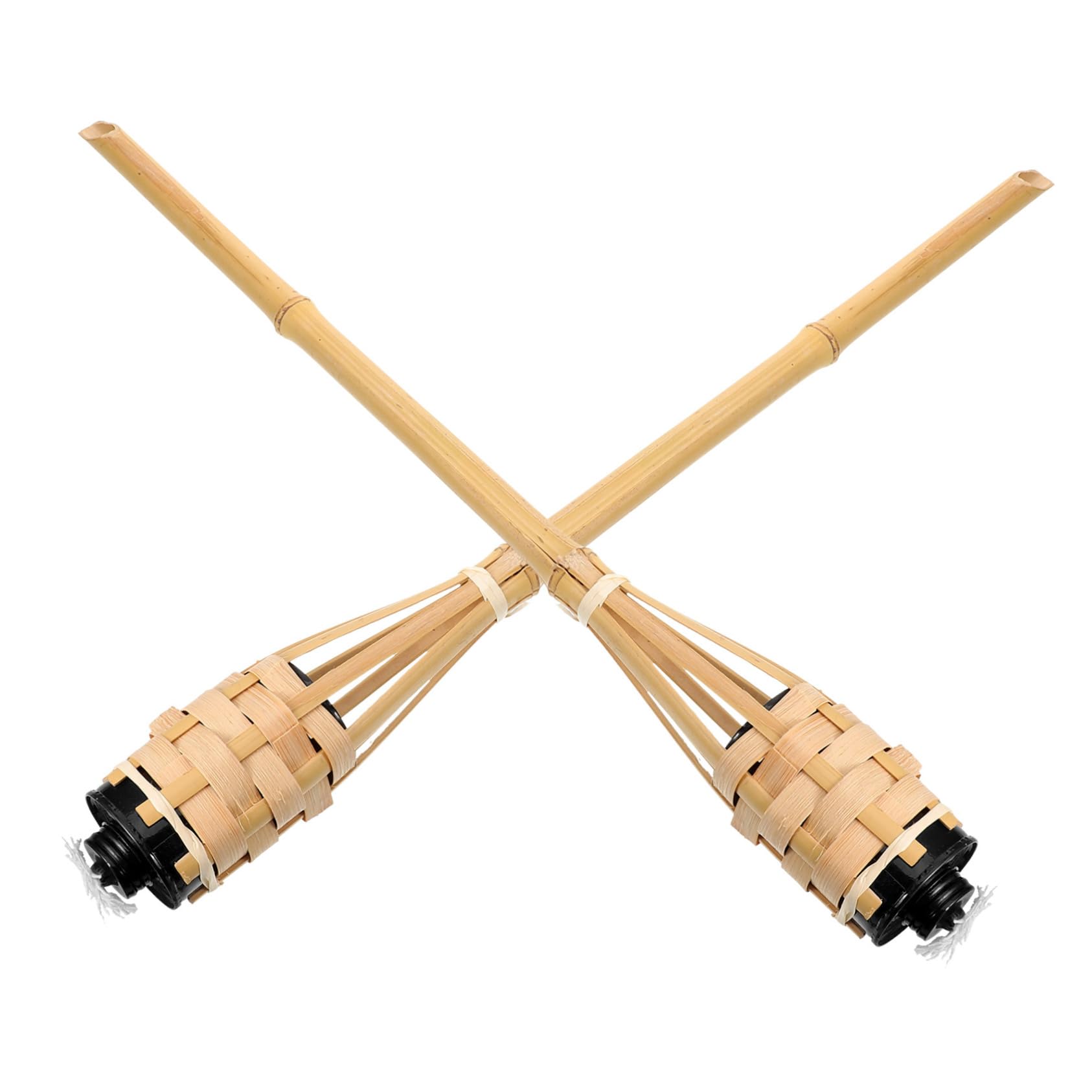 HOLIDYOYO 2pcs Torch Wicker Torch Light Outdoor Patio Camping Flickering for Outside Garden Flaming Torch Prop Decorative Decoration Torch Lamp for Yard Handheld Oil Torch Beige