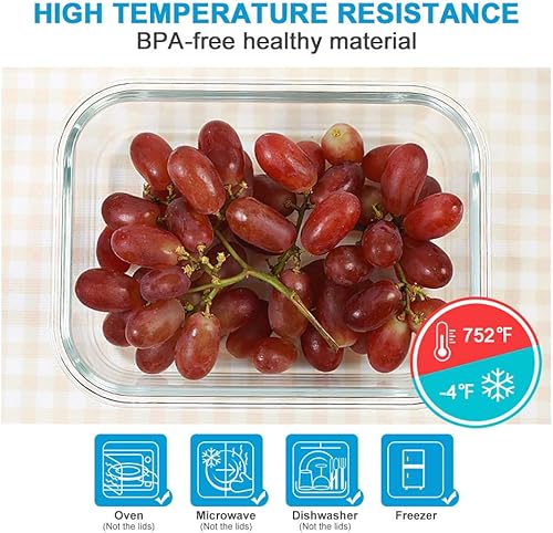 Miniatura 10 de DAS TRUST Paquete de 5 recipientes de vidrio de almacenamiento de alimentos de 36 onzas, 2 compartimentos, recipientes de vidrio para preparación de