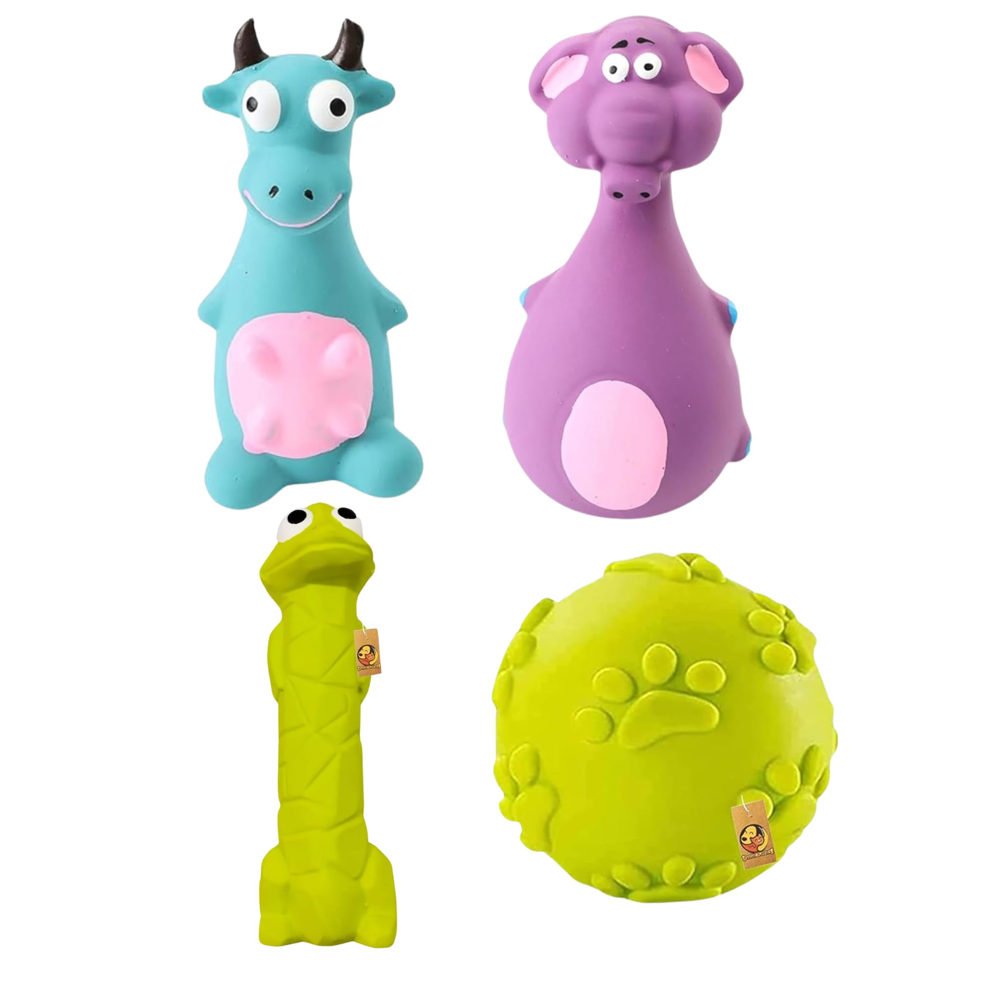 Foodie Puppies 4 in 1 Combo of Non Toxic Latex Interactive Squeaky Toy for Small to Medium Dogs - (Green Frog, Purple Elephant, Blue Bull, Claw Ball) (B0CLYCYKSV) Amazon Price History, Amazon Price Tracker