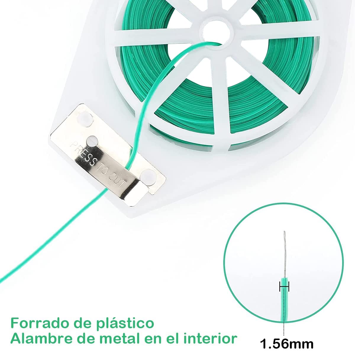 100 Metros Alambre de Jardín Recubierto de Plástico, Alambre Plastificado Verde, Lazos de Torcedura con Cortador Giratoria, Cuerda de Alambre para Sujetar plantas, Ideal para Jardín, Hogar