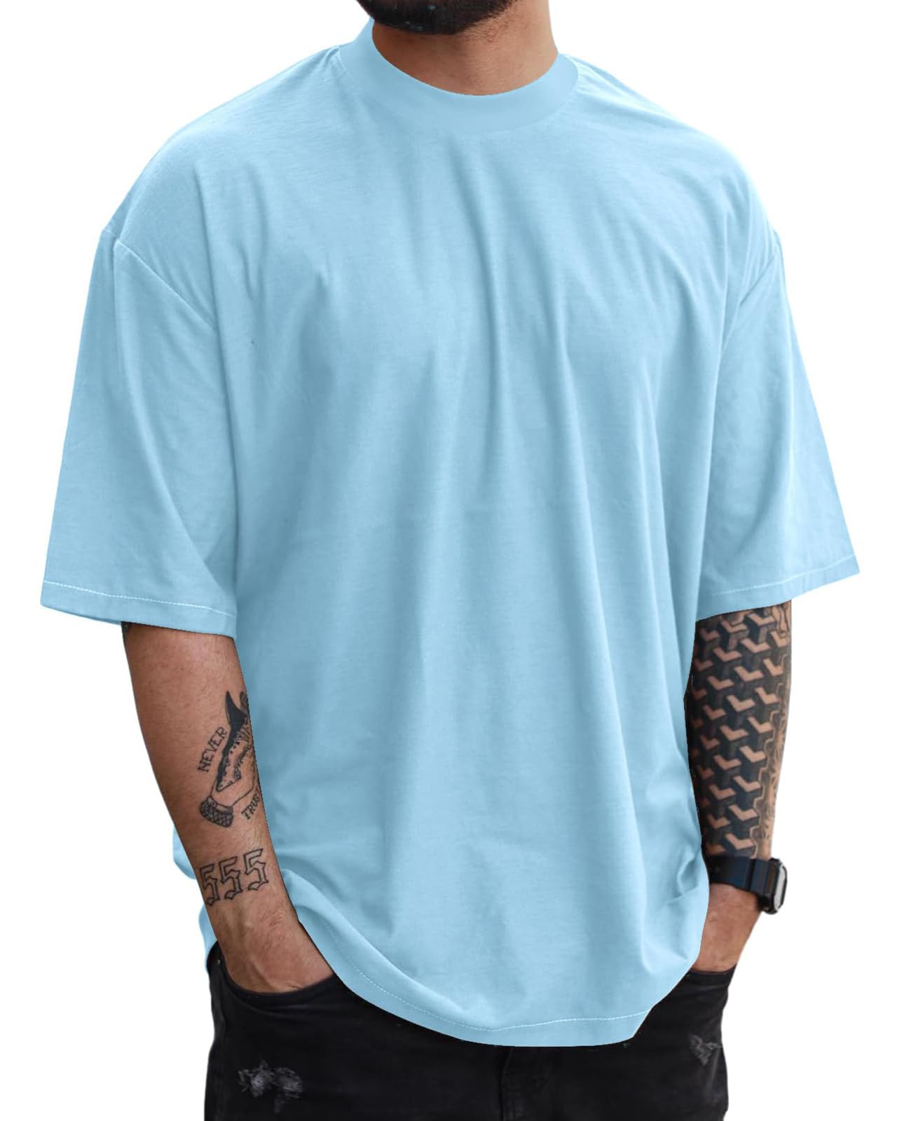 LAOARA Oversized Tshirt Herren Sommer Basic Männer Kurzarm Gym T Shirt Sport mit Rundhals Tee M-3XL