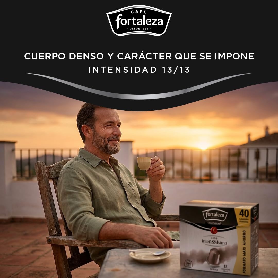 CAFÉ FORTALEZA Platinium Cápsulas Compatibles Nespresso Intenssisimo Pack 4x40, Total 160 uds - 100% Arábica - Café Espresso Tueste Oscuro con Cuerpo Denso - Intensidad 13/13 - Desayuno o Sobremesa