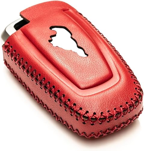 Miniatura 4 de Vitodeco Funda de cuero genuino para llavero inteligente compatible con Ford Mustang 2018-2024, Ford Mustang Mach-E 2021-2023 (5 botones, rojo)