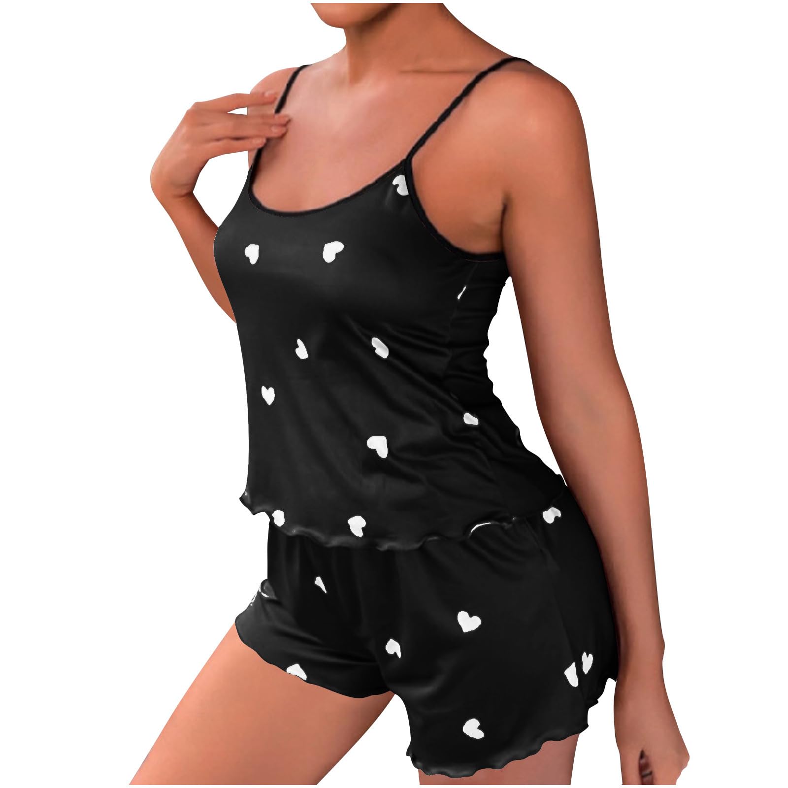 Generic Womens Pajamas Sets 2 Piece Heart Print Cami Tops Shorts Pjs Set Sexy Summer Soft Comfy Sleepwear Loungewear Lingerie