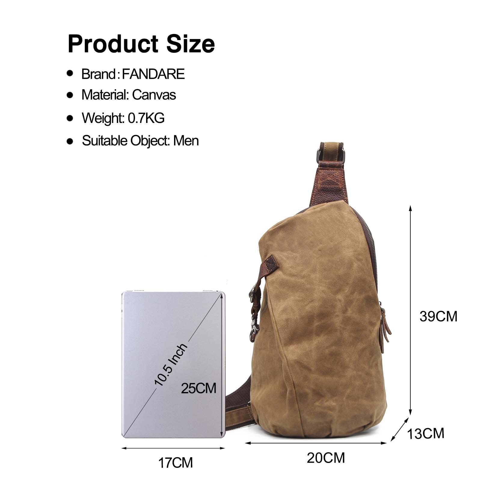 FANDARE Retrò Zaino Monospalla Tela Zaino Spalla Zaino Tracolla Uomo Borsa a tracolla Sling Bag Borsello a tracolla per Trekking Ciclismo Viaggio Piccolo Zainetto Cachi