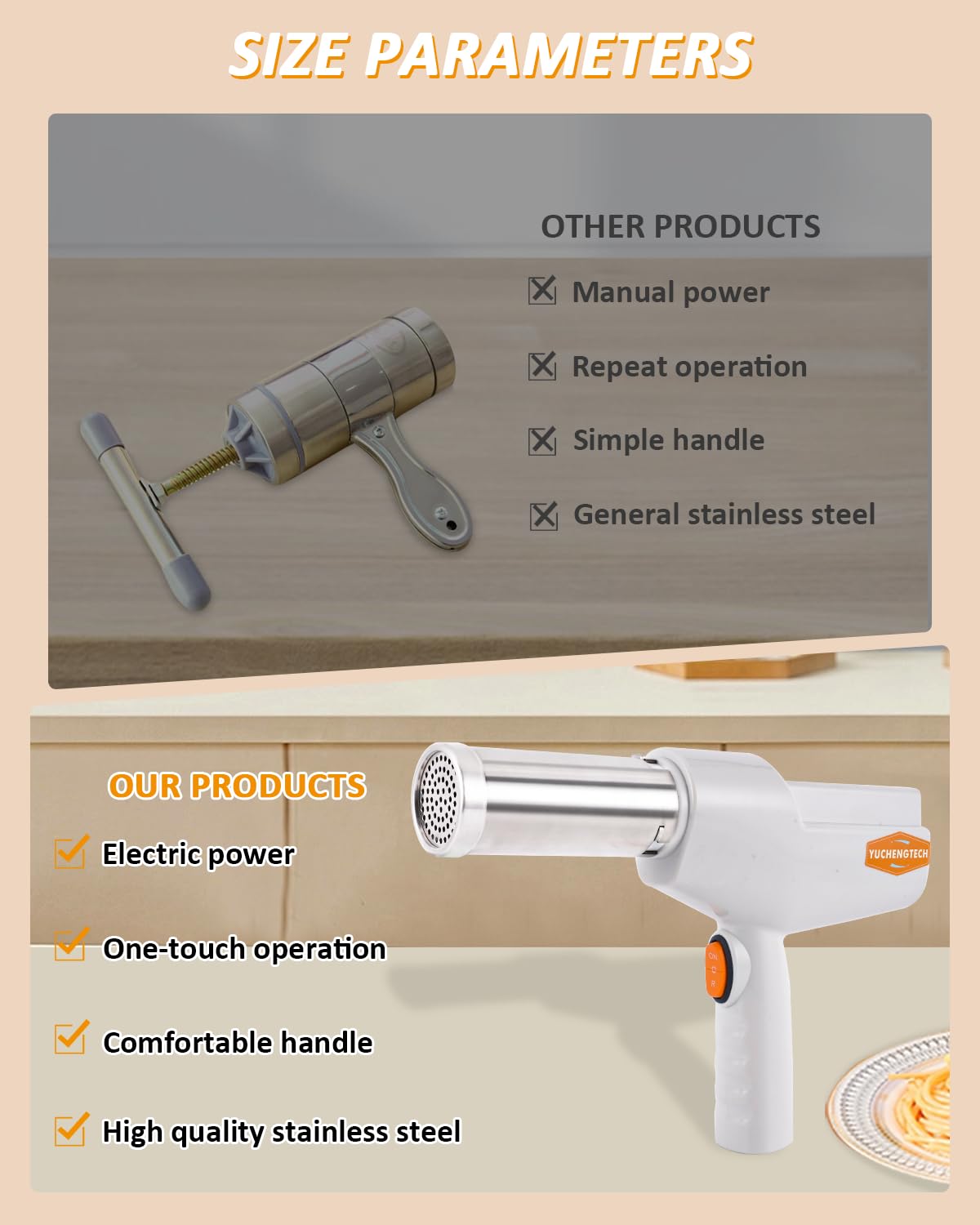 YUCHENGTECH Elektrische Nudelmaschine Handheld Nudelpistole 1800N mit 10 Pressformen