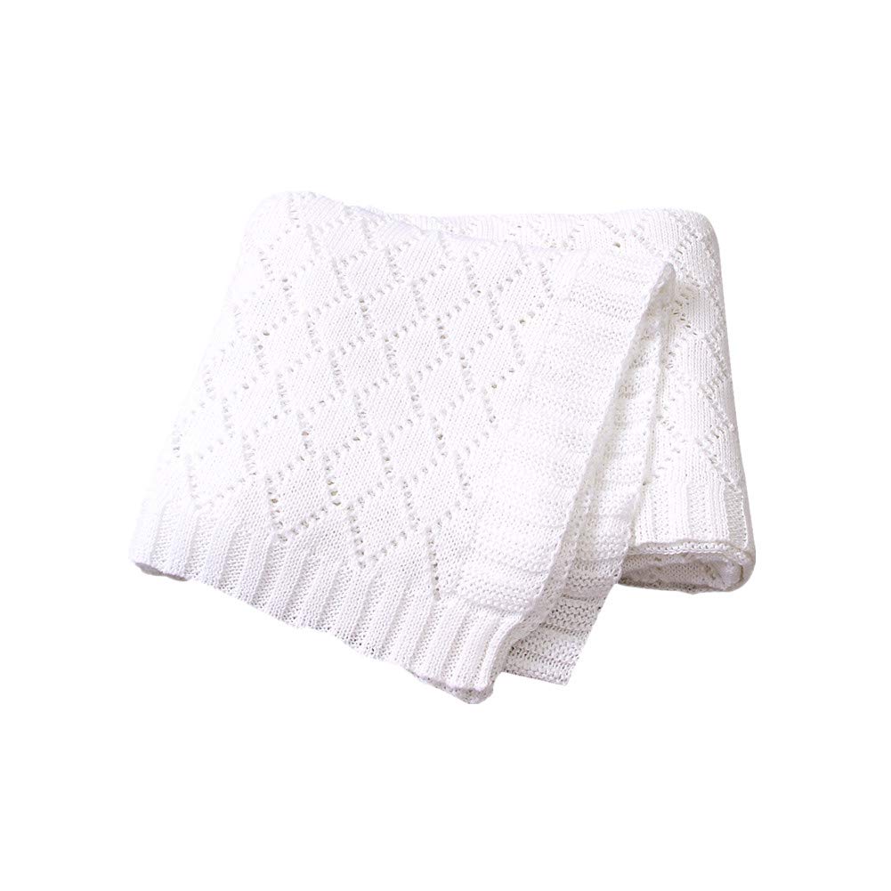 Odot Manta de Punto para Bebé Recién Nacido, Suave y Cálida Punto de Crochet Cobija Toalla de Cama Niños Swaddle para Bebe Cuna, Cochecito y Silla de Paseo (80x100cm,Blanco)