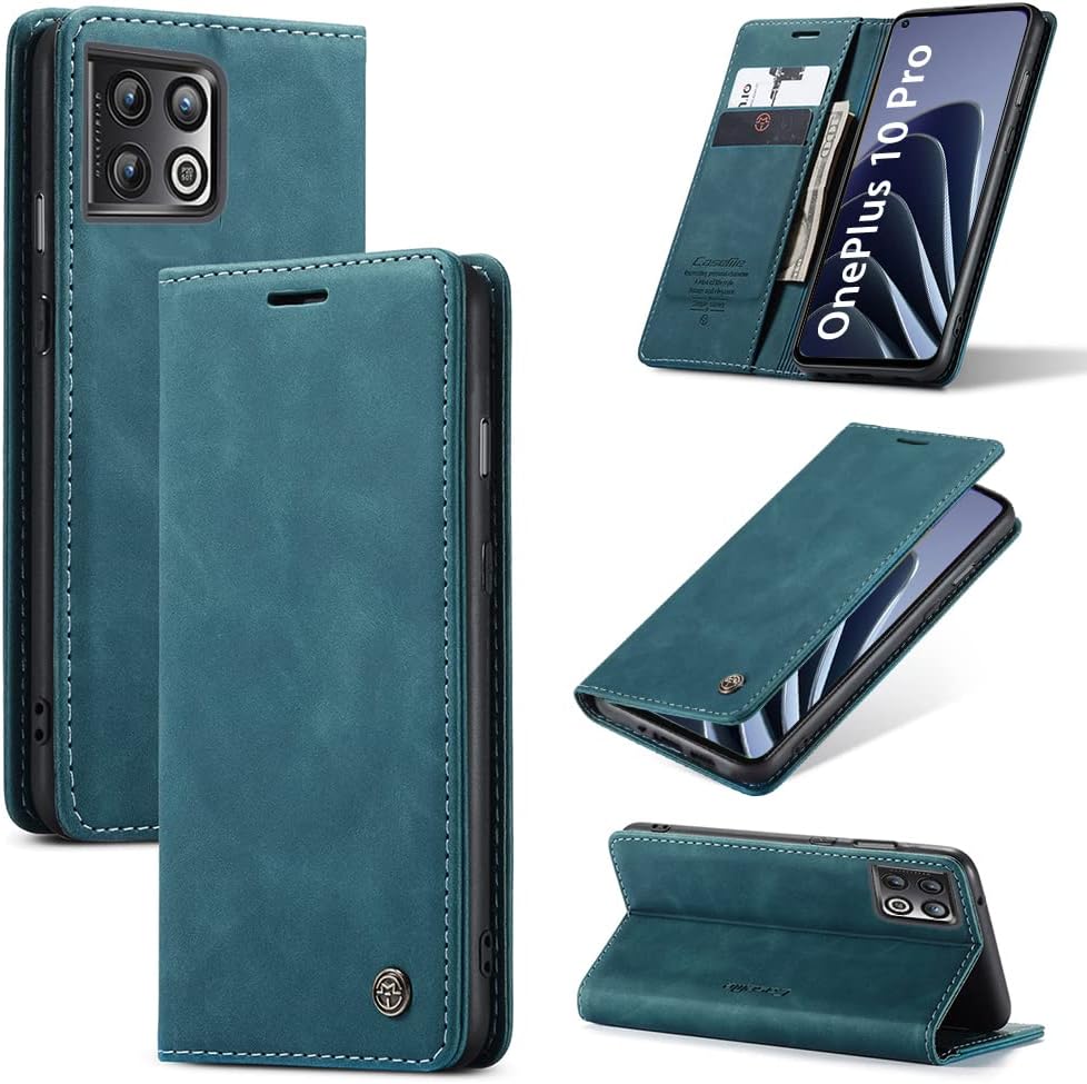 KONEE Case Compatible with OnePlus 10 Pro Premium Leather Wallet Case with [Card Slots][Horizontal Viewing Stand] Flip Phone Cover for OnePlus 10 Pro - Blue
