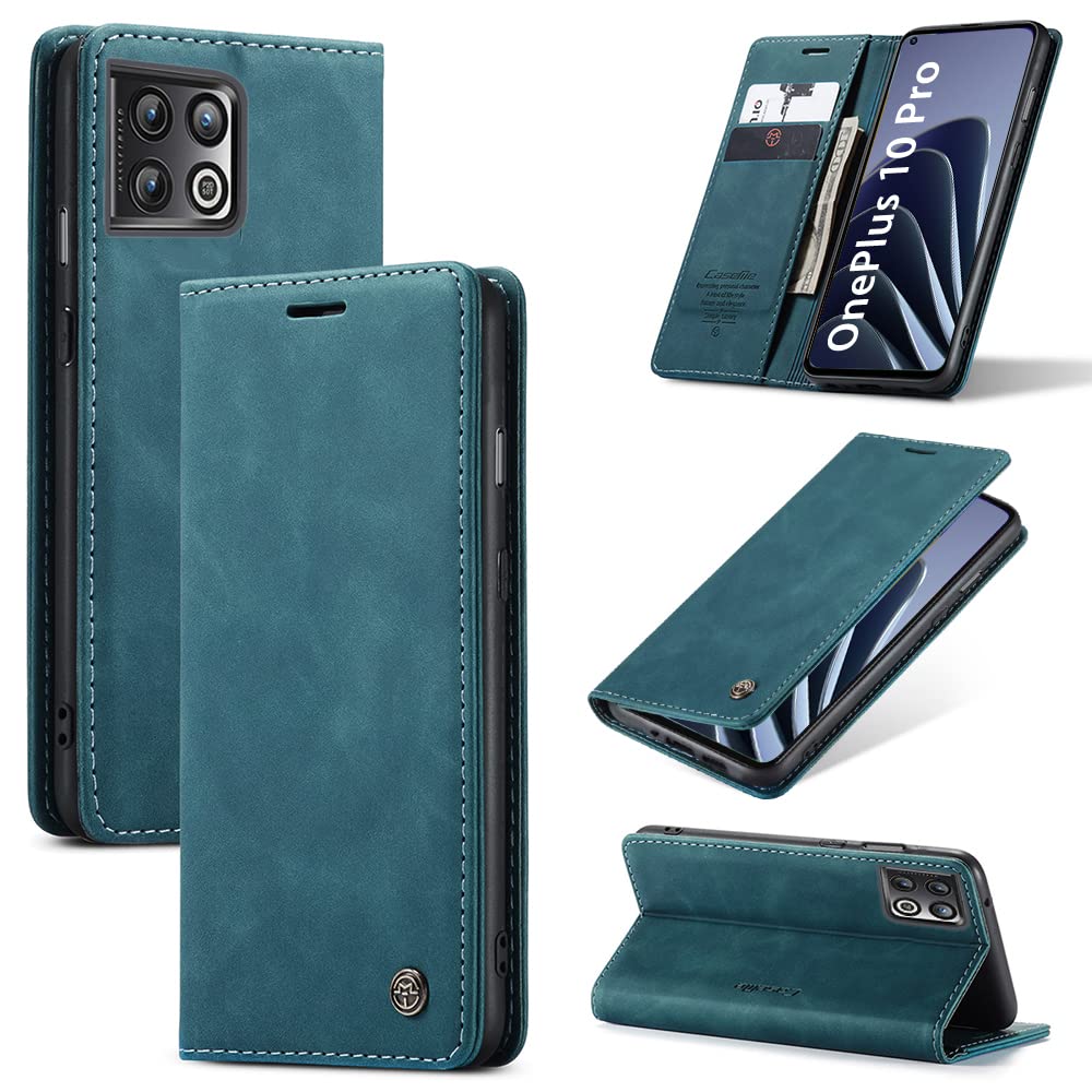 KONEE Case Compatible with OnePlus 10 Pro Premium Leather Wallet Case with [Card Slots][Horizontal Viewing Stand] Flip Phone Cover for OnePlus 10 Pro - Blue
