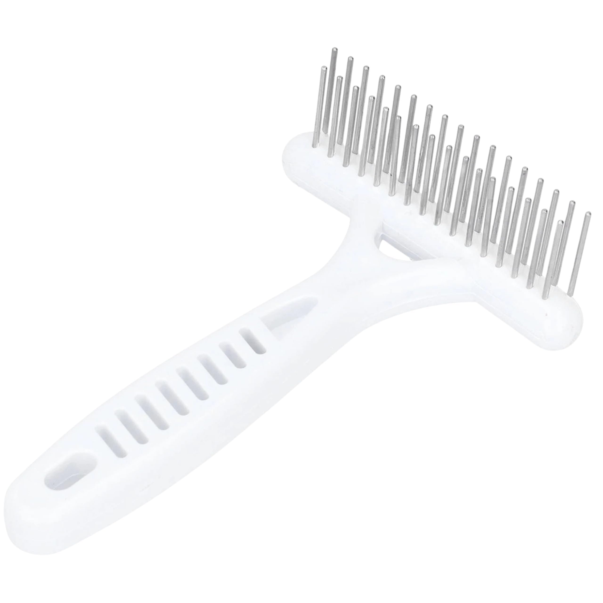 Pet Grooming Brush for Dogs and Cats, Stainless Steel Pin Brush, Undercoat Rake, DeShedding Tool, Ergonomic Anti-Slip Handle, Detangling Mats and Knots