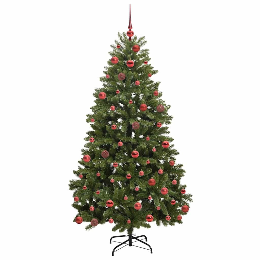 Sztuczna choinka zielona, 180 cm, PCW i metal, z 300 diodami LED o ciepłej białej barwie, 8 trybów, do użytku wewnątrz i na zewnątrz, łącznie z kulkami