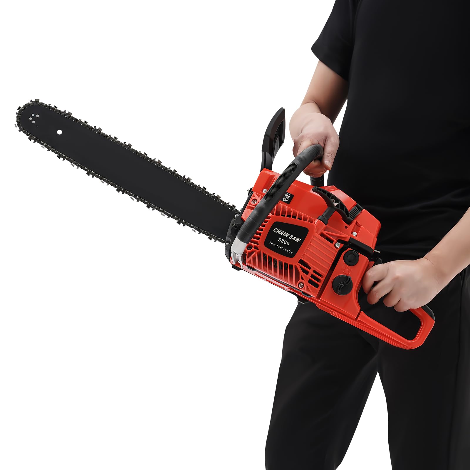 Ręczna piła łańcuchowa zasilana benzyną, 50 cm, przenośna akumulatorowa piła łańcuchowa z silnikiem 2-suwowym, do przycinania drzew, czyszczenia podwórka i cięcia drewna opałowego, czerwona
