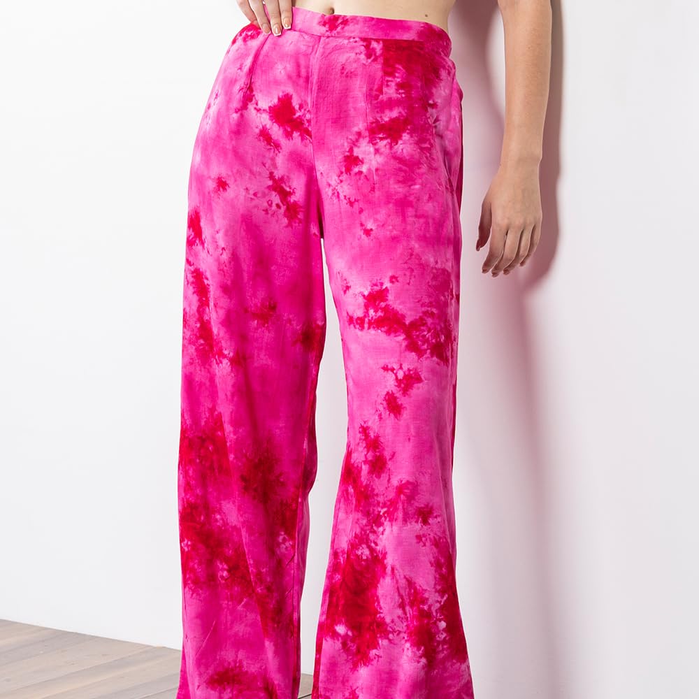 EROTISSCH Women's Pink Cotton Tie & Dye Beachwear Co-ord Set, Sleeveless Tie Knot Top & High-Waist Shorts, Lightweight Boho Summer Resortwear As Seen On Shark Tank (Size M) 3