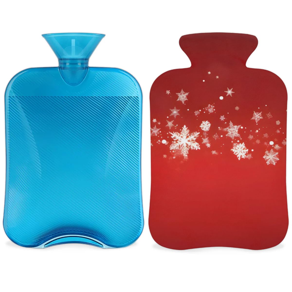Hot Water Bottle with Soft Cover,2L Xmas Snowflakes Hot Water Bag for Hot and Cold Compress, Hand Feet Warmer, Glitter Snowflakes Rubber Hot or Cold Water Bottle Halloween Christmas Decorations