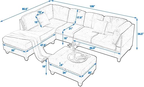 Miniatura 2 de Juegos de muebles de sala de estar, sofá seccional con otomana de almacenamiento, 2 almohadas en forma de L y diván reversible extra ancho, sofá