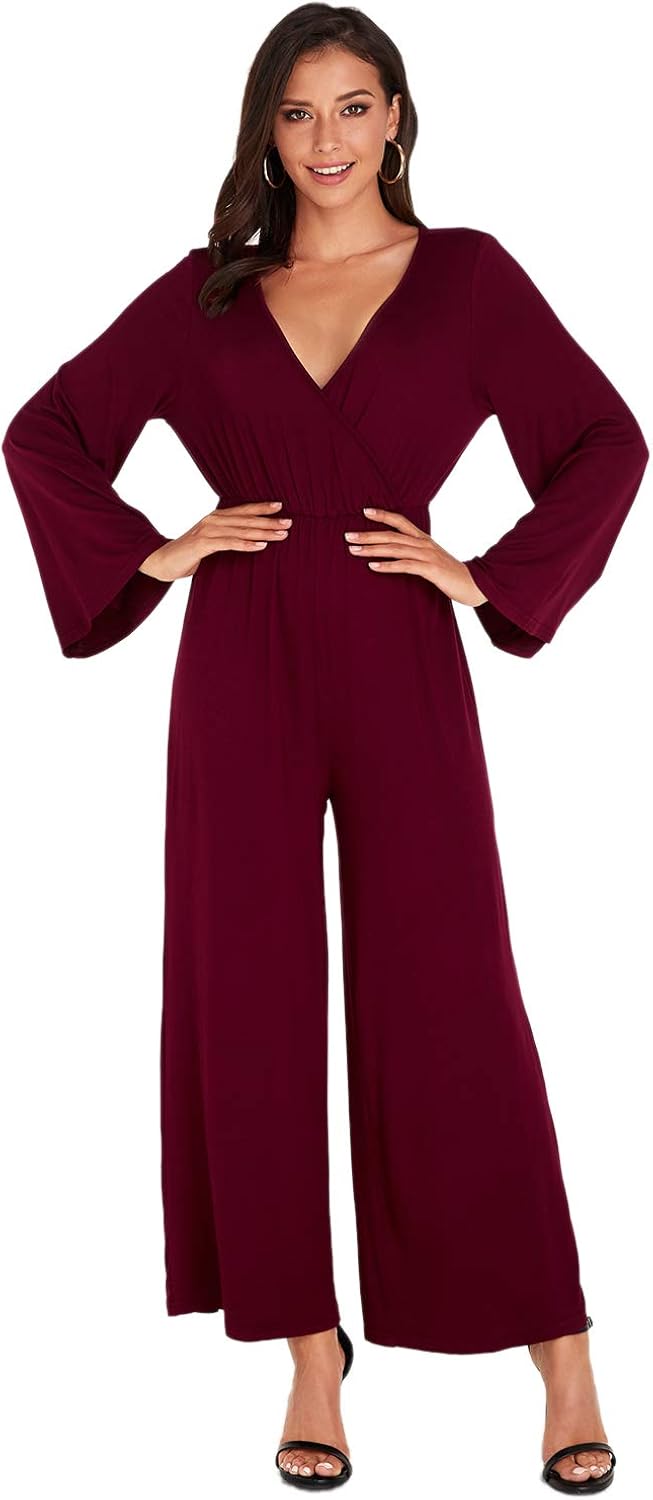 VONDA Jumpsuit Damen Langarm VAusschnitt Overalls Hohe Taille