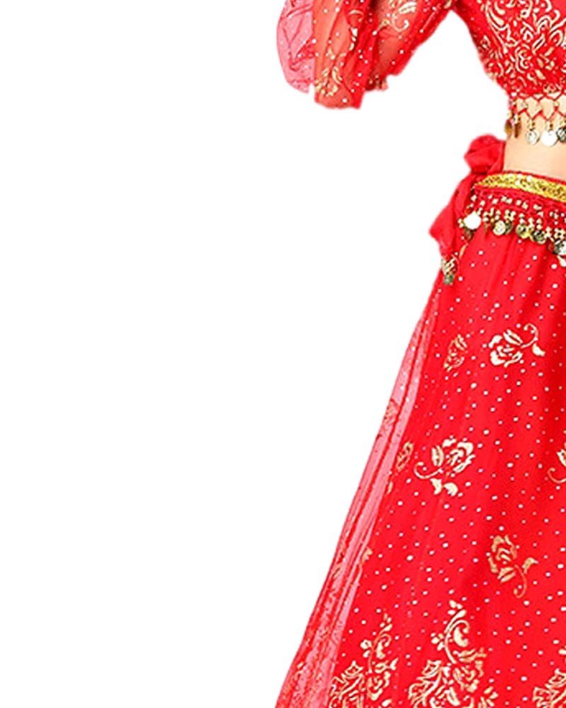 Bollywood Indio para Mujer de Manga Larga Anarkali Lehenga Choli Saree Vestido Rojo árabe Princesa Danza del Vientre Falda Trajes Traje (Rojo, 150-170 cm, 45-70 kg)