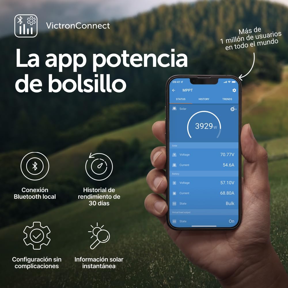 Victron Energy SmartSolar MPPT Controlador de Carga Solar 150V 60 amperios 12/24/36/48-Voltios (Bluetooth) para MC4 | Controlador de carga solar Bluetooth MPPT para paneles solares con conexión MC4