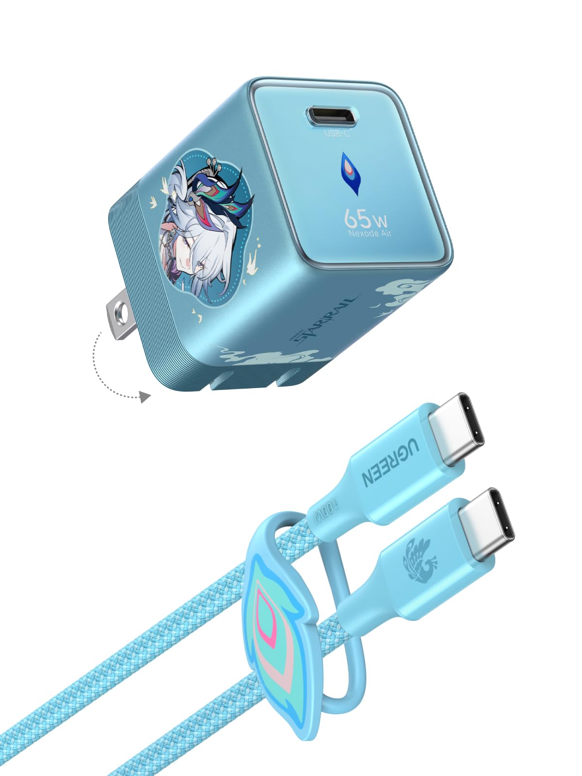 UGREEN Nexode Air 65W USB C Charger Honkai: Star Rail Edition, Glacier Blue | Mini Size(1.22×1.30×1.59''), Foldable Plug, Fast Charging for MacBook Air/Pro, iPhone 17/16, Galaxy S26/S25, iPad, Steam Deck