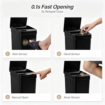 Smart Touchless Bathroom Trash Can 10L Motion Sensor Rubbish Can +50pcs bag
