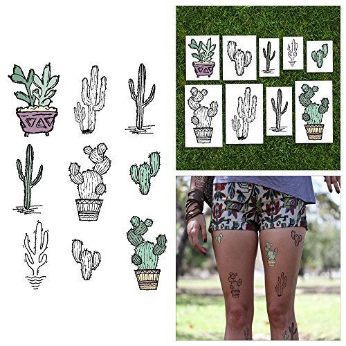 Tattify Pastel Desert Cactus Temporary Tattoos - Get Pricked (Set of 18) - Premium Quality, Long Lasting and Waterproof