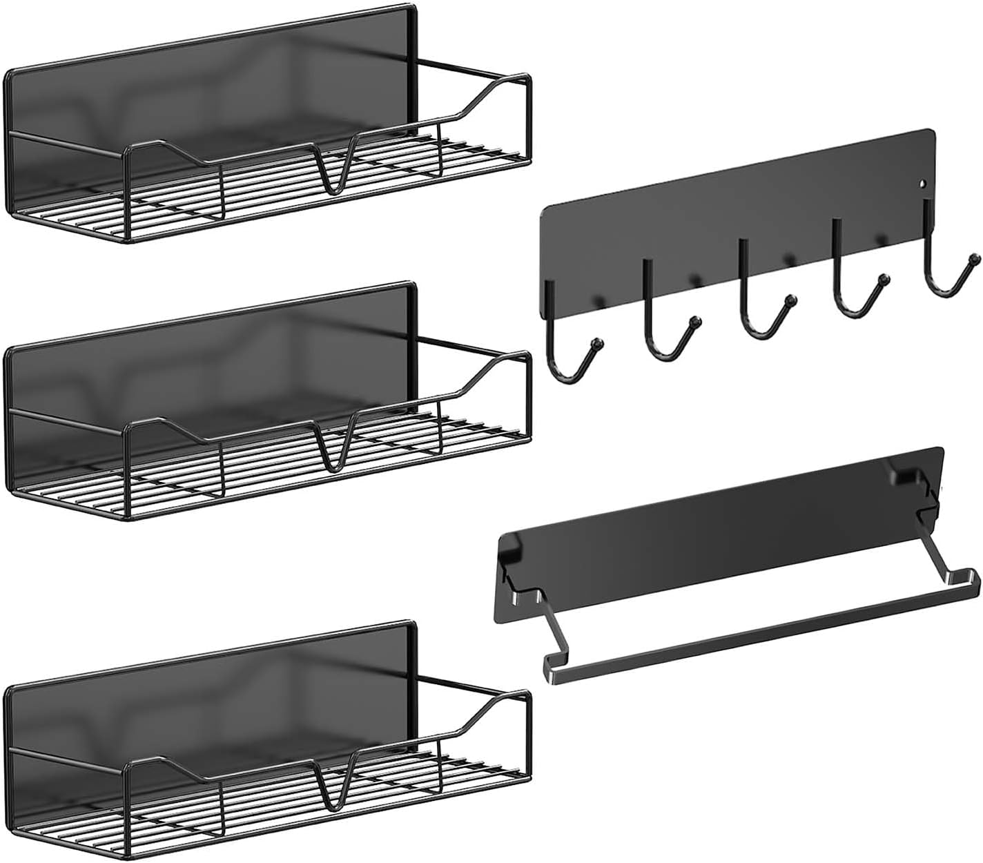 JulktLli 5 Pack Multifunctional Magnetic Shelves for Refrigerator Spice Rack & Washing Machine Organize (V style, Black)