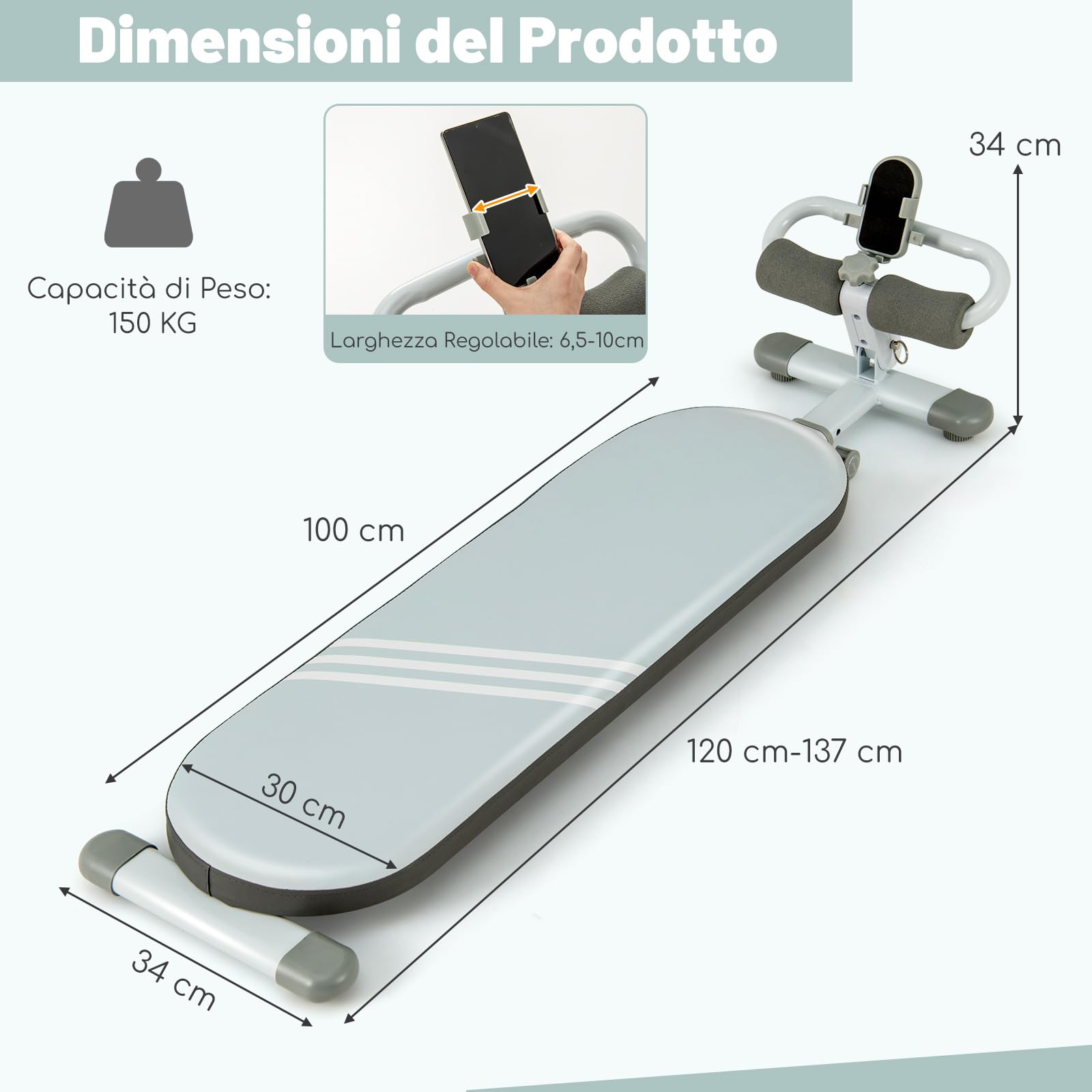 GYMAX Panca per Addominali, Panca Pesi Inclinata con Angolo Regolabile a 3 Livelli, Lunghezza Regolabile, Panca Inclinata Pieghevole per Addominali, Attrezzo da Palestra per Casa