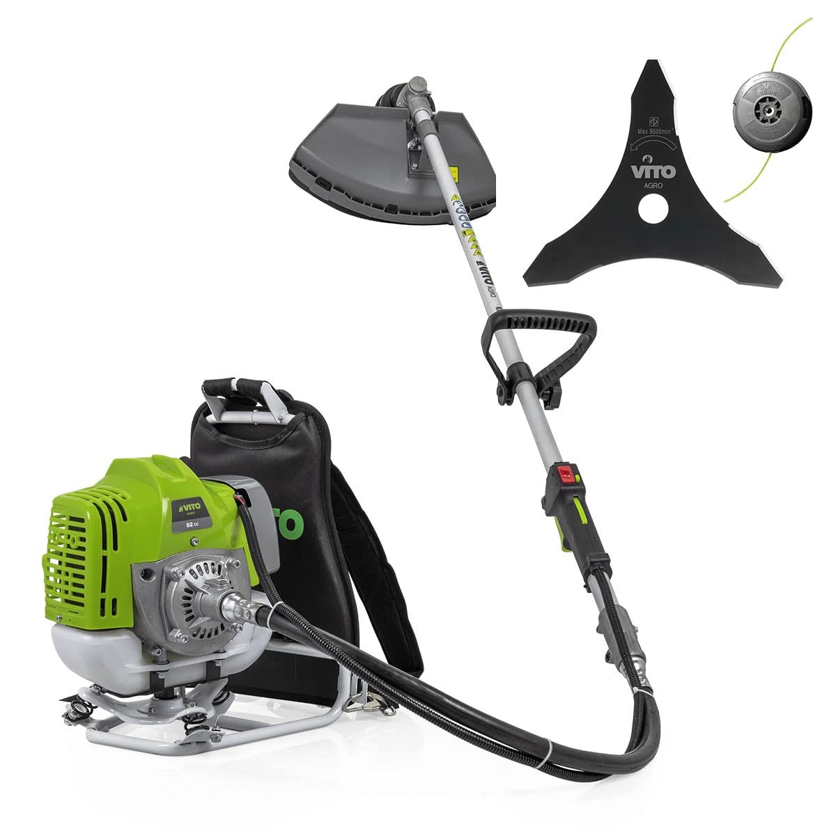 Vito – Desbrozadora térmica gasolina 52 cm³, corte 25 cm con hoja e hilo de nailon, gran autonomía 1:30