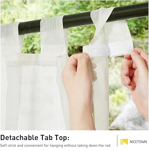 Miniatura 2 de NICETOWN 2 paneles de cortinas traslúcidas para exteriores, impermeables, desmontables, pestañas adhesivas, elegantes y aireadas, cortinas ligeras