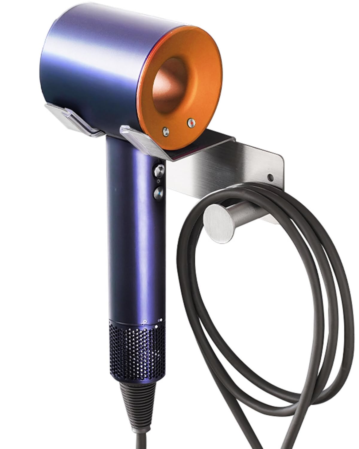 PTALSEAW Hair Dryer Holder, Dyson Hair Dryer Holder, Blow Dryer Holder with Cord Hook SUS304 Stainless Steel Wall Mount, Self Adhesive/Screw Space