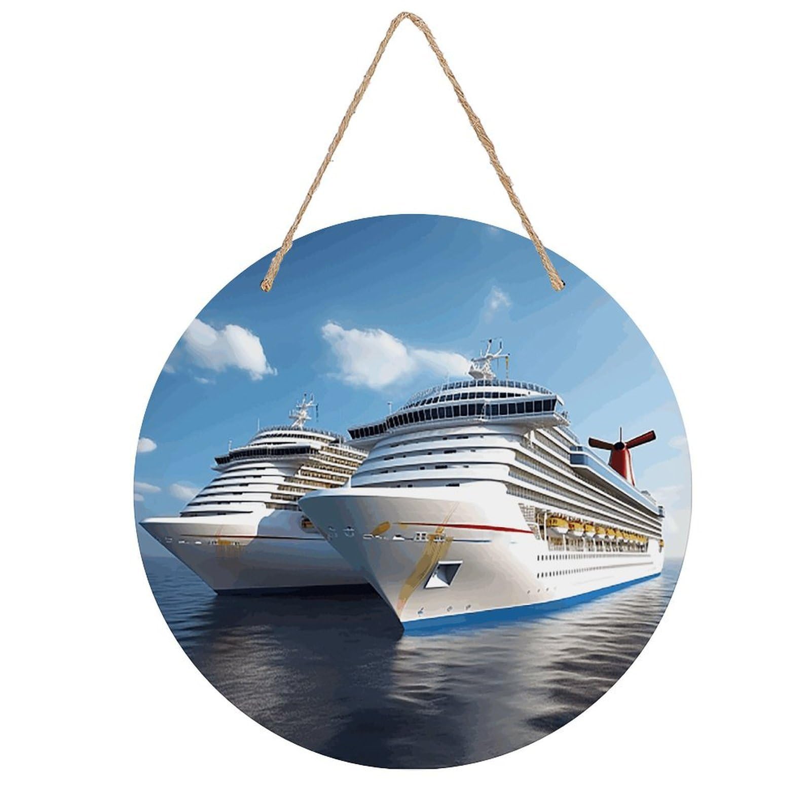 FekiLoot Cruise Ship Wall Art Decor Round Wood Hanging Sign Decoration Wooden Circle Door Sign Round Hanging Decorative Wood Plaque Door Hanger for Home Outdoor Indoor Decoration