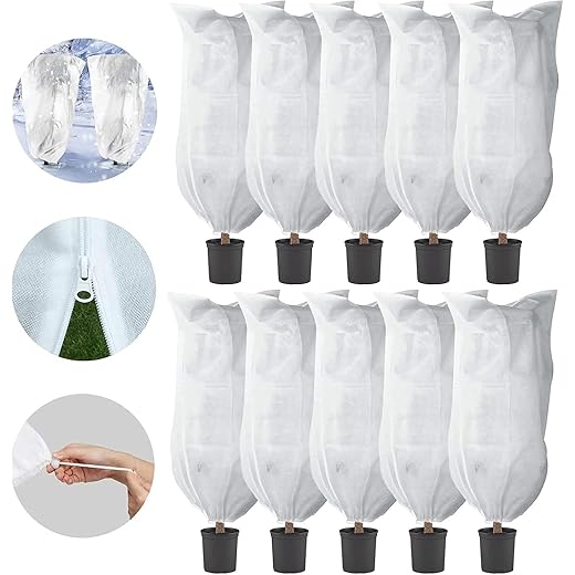 Plant Covers Freeze Protection – 35" × 50" Reusable Plant Protector Bag with Drawstring and Zipper for Plants Trees Shrub, Frost Jacket Warm Blanket for Freeze Frost Protection Season Extension